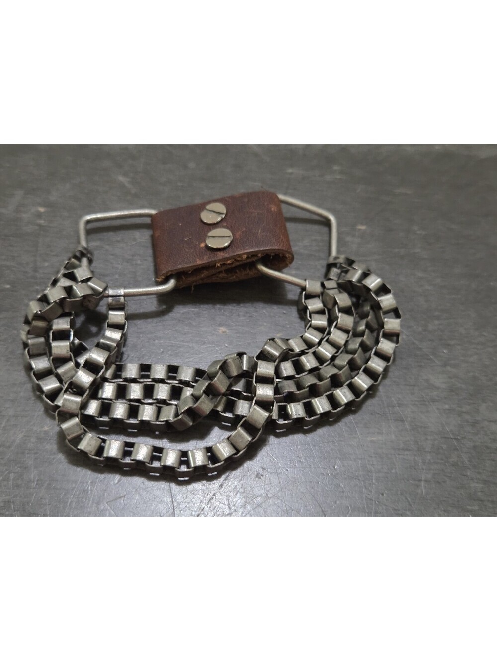 Vintage Industrial Multi-Row Metal Chain Leather Wrap Cuff Bracelet Unisex